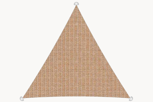 Sonnensegel dreieckig 5x5x5 m – Tentmesh-Gewebe, konkave Form, Farbe Sand