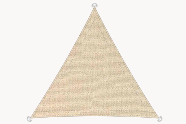 Sonnensegel dreieckig 5x5x5 m – Tentmesh-Gewebe, konkave Form, Farbe Natural