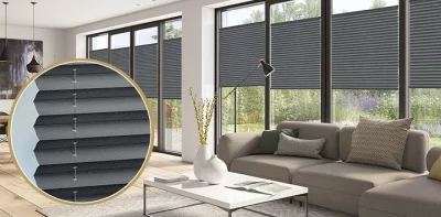 Plissee nach Maß in Schwarz im Wohnzimmer